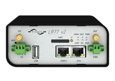 LTE Průmyslový router LR77 v2B, čelní pohled