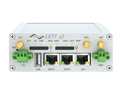 LTE Průmyslový router LR77 v2F, čelní pohled