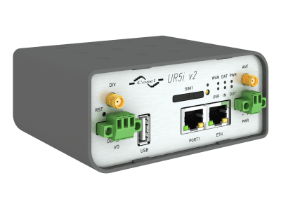 Průmyslový router UMTS/HSPA+ UR5i v2B pohled zepředu, zleva