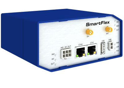 LTE průmyslový router SmartFlex, pohled zepředu, zleva